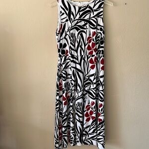 Jones Studio Sleeveless Dress sz M white black/red design with tie at waist